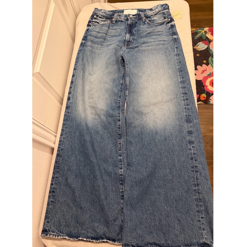 Mother The Ditcher Roller Zip Sneak‎ Jeans Remember When Wide Leg Blue Size 29
